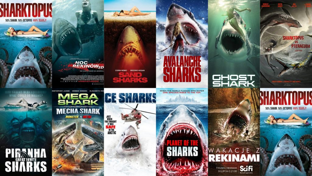 Plakaty z horrorów o rekinach 